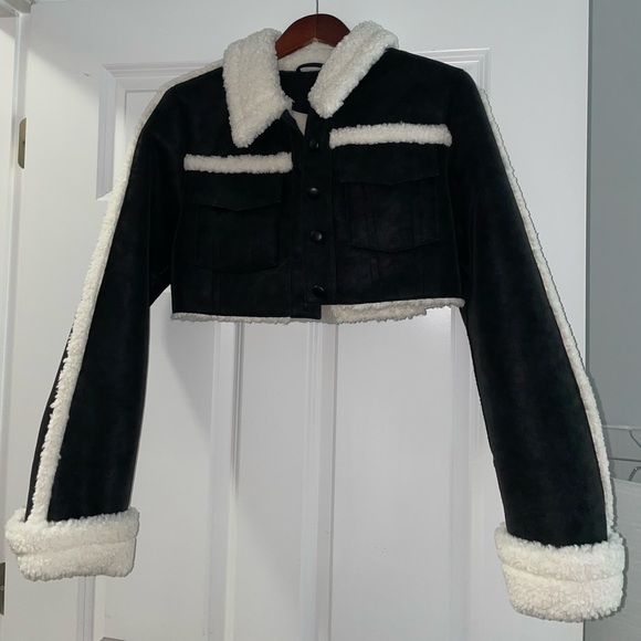 Revolve NBD Dolly Faux Shearling Jacket in Black & Ivory - Picture 14 of 16